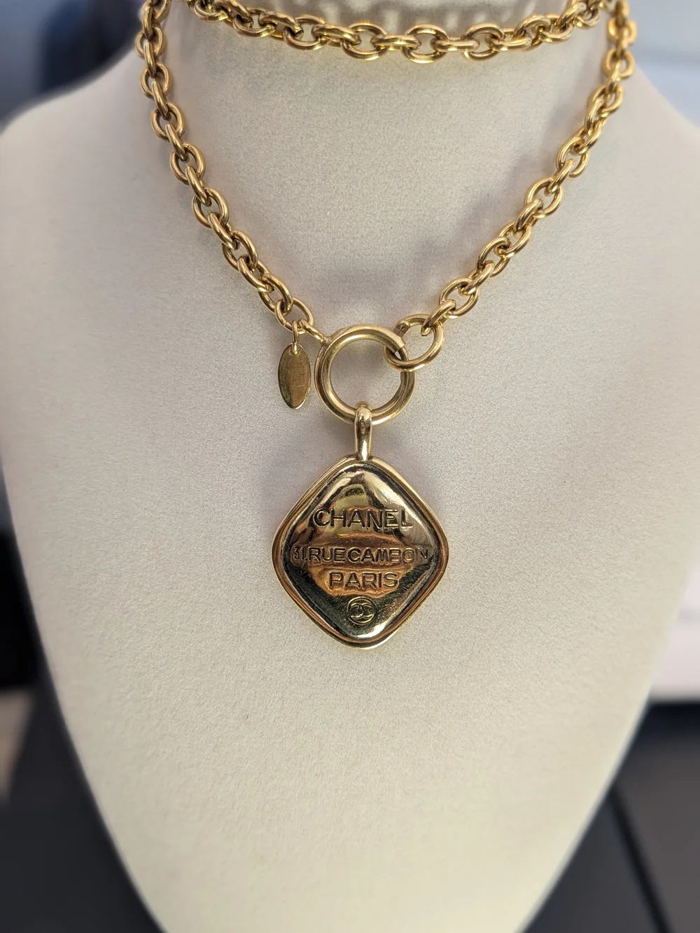 CHANEL Vintage Gold-Tone Rue Cambon Paris Pendant Necklace